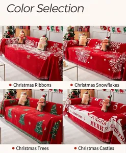 Fundas de sofá navideñas rojas con cuatro diseños, copos de nieve y árboles
