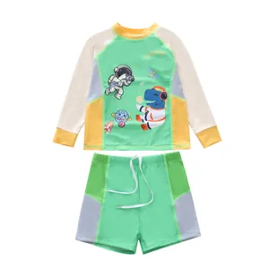 Bañador de dos piezas de manga larga para niños con estampado de astronautas