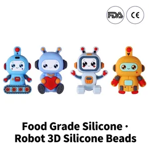 Cuentas de Silicona de Robot 3D para Creación de Joyas con Bolígrafo DIY Dibujos Animados Grado Alimenticio para Niños Accesorios de Artesanía