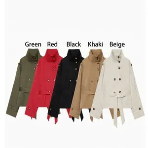 Overview of color options for women's double-breasted belted trench coat collection
