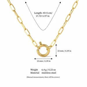 Collier chaîne trombone en acier inoxydable doré avec dimensions du fermoir ressort