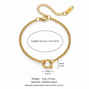 Bracelet chaîne en acier inoxydable doré avec fermoir anneau à ressort, détails