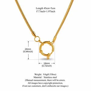 Collier chaîne serpent en acier inoxydable doré avec un grand fermoir à ressort circulaire
