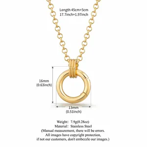 Collier avec pendentif anneau rond en acier inoxydable doré avec dimensions