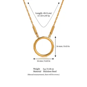 Pendentif de collier circulaire en acier doré avec chaîne de 45+5 cm de long détails