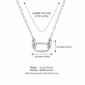 Collier en acier inoxydable argenté avec fermoir main unique et chaîne de 45 cm