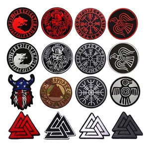 Viking Odin Valknut Tactical Embroidery Patch In Odin We Trust Solar Bird Wolf Raven Hook and Loop Badge For Clothing