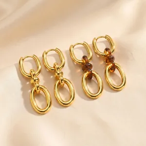 Orecchini Vintage in Acciaio Inossidabile a Forma di U in Resina Ambra Patchwork Pendenti Geometrici Oro Gioielli da Donna