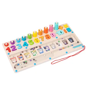 Planche de tri mathématique Montessori en bois avec chiffres et billes colorés