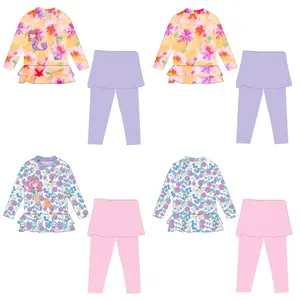 Costume da Bagno Sirena per Bambina Manica Lunga Top E Gonna Protezione Solare Asciugatura Rapida Bambini Spiaggia Piscina