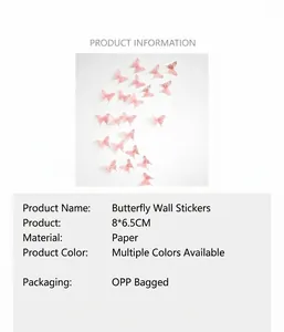 Detailed spec table for 3D pink paper butterfly wall stickers for party wall decor