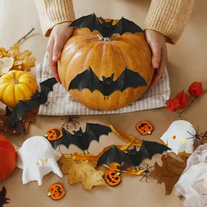 Detailed view of 3D double-layer black bat wall stickers for Halloween home DIY decoration