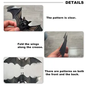 Detail view showing the 3D double-layer design of black bat wall stickers for Halloween
