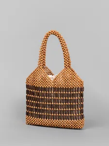 Sac à Main Tissé à la Main en Perles de Bois d'Érable Style Bohème Plage Vacances Voyage Grand Sac Fourre-tout Carré pour Femmes