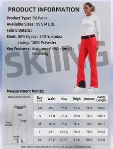 Guide des tailles détaillé pour pantalons de ski femme imperméables et thermiques slim.