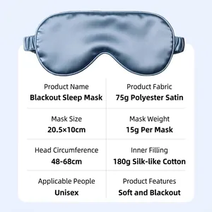 Spécifications détaillées du masque de sommeil en satin de soie bleu respirant