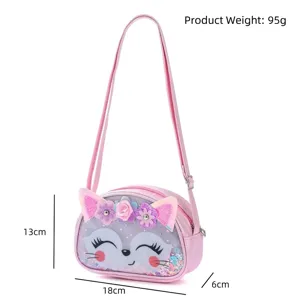 Cute pink cartoon animal crossbody bag for kids with specific dimensions and weight details