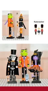 25cm Halloween houten notenkraker ornamenten met heks skelet en monster figuren