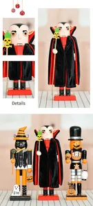 Detailopname van 10-inch houten Halloween-notenkrakers met feestelijke motieven