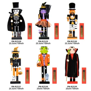 Set van 6 houten Halloween-notenkraker-ornamenten, hoogte 25,5 cm