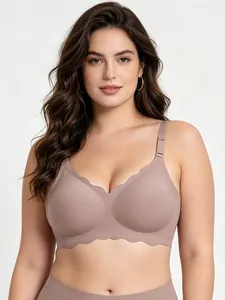 Detailed view of the plus-size seamless bra featuring a unique scalloped wave edge design.