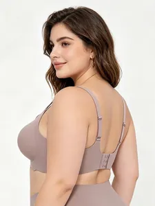 Detailed side and back view of plus size seamless bra with wavy edges and straps