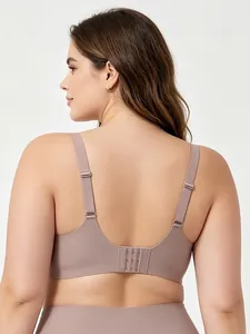 Back view detail of a seamless plus size bra in mauve color featuring adjustable straps