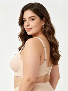 Detailed side view of a plus-size seamless nude bra featuring stylish scalloped edges
