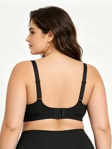 Detailed back view of a black seamless plus size bra featuring wide adjustable straps