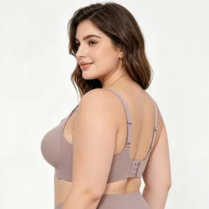 Professional studio shot of a plus size seamless mauve bra with wavy edges from side