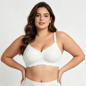 Comfortable seamless white plus size bra with stylish scallop edges and full cup support