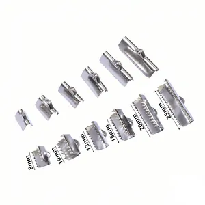 Stainless steel ribbon crimp ends cord fasteners in various sizes for jewelry making