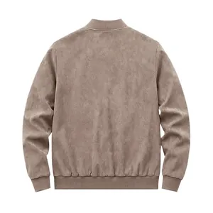 Détail de la vue arrière d'un blouson aviateur en daim taupe avec poignets côtelés