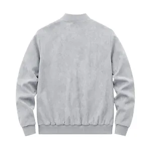 Vue arrière détaillée d'un blouson bomber en daim gris avec col et poignets côtelés élégant