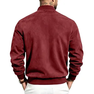 Vue arrière du blouson bomber en daim bordeaux pour homme avec col et poignets côtelés