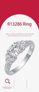 Gedetailleerd overzicht van een 925 sterling zilveren ring met fonkelende moissaniet.