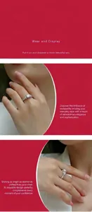 Detailopname van een schitterende moissanite verlovingsring van zilver aan een vinger.