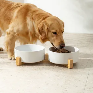 Große Kapazität Keramik Haustiernapf Für Hunde Katzen Kippschutz Wasser Fressnapf Mit Holz Metall Erhöhtem Stand Nordischer Stil
