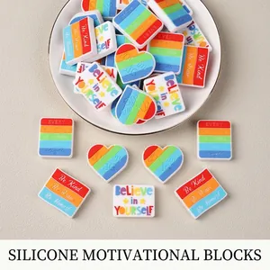 Perline in Silicone Motivazionali con Lettere Fai-da-te Ciondoli Rettangolo Cuore Arcobaleno per Penne con Perline Creazione Gioielli Accessori Portachiavi