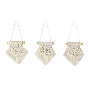 Lot de trois tentures murales en macramé fait main style bohème en coton tissé