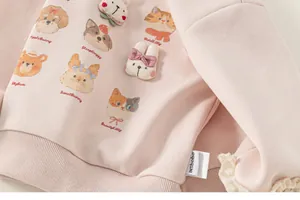 Felpa rosa da bambina con stampe di animali carini e applicazione di coniglio 3D