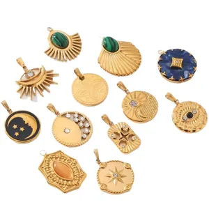 Collection de pendentifs en acier inoxydable doré 18K avec pierres et zircons