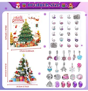 Dettagli dimensionali del kit braccialetto fai-da-te con ciondoli e calendario.