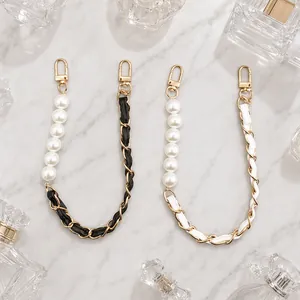 Mode Künstliche Perle Taschenkette Gold Legierung Geflochten Kunstleder Taschenriemen Ersatz Dekoratives Handyhülle Lanyard Für Damen