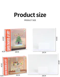 Detailed product dimensions for the LED light-up drawing board in 20cm and 30cm sizes