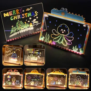 Cartoon LED glowing drawing board for kids DIY erasable neon writing pad set