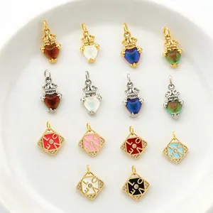 Detailed collection of 18K gold plated heart crown pendants and enamel LOVE charms