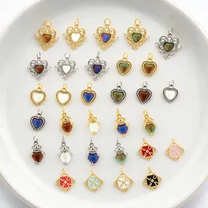 Collection of colorful 18K gold plated heart and diamond pendants for DIY jewelry