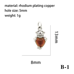 Detailed dimension diagram of heart pendant with crown design and rhodium plating.