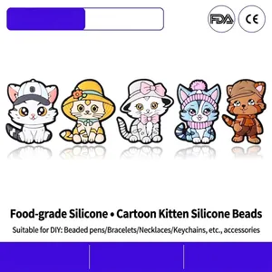 Cuentas de Silicona de Gato para Bolígrafos DIY Creación de Joyas Silicona de Grado Alimenticio Cuentas de Animales para Bebés